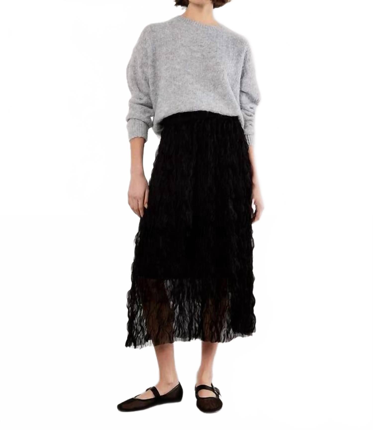 New Apricot Wavy Tulle Midi Skirt In Black